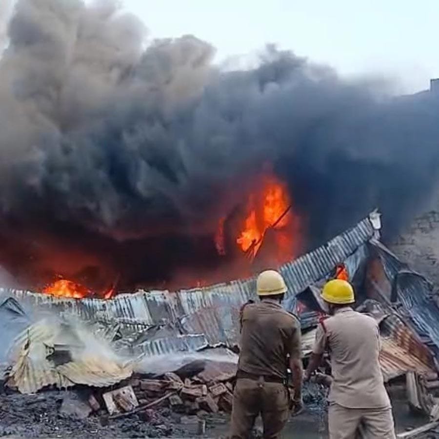 Flames and smoke rise from thermocol factory in Sankrail, Howrah