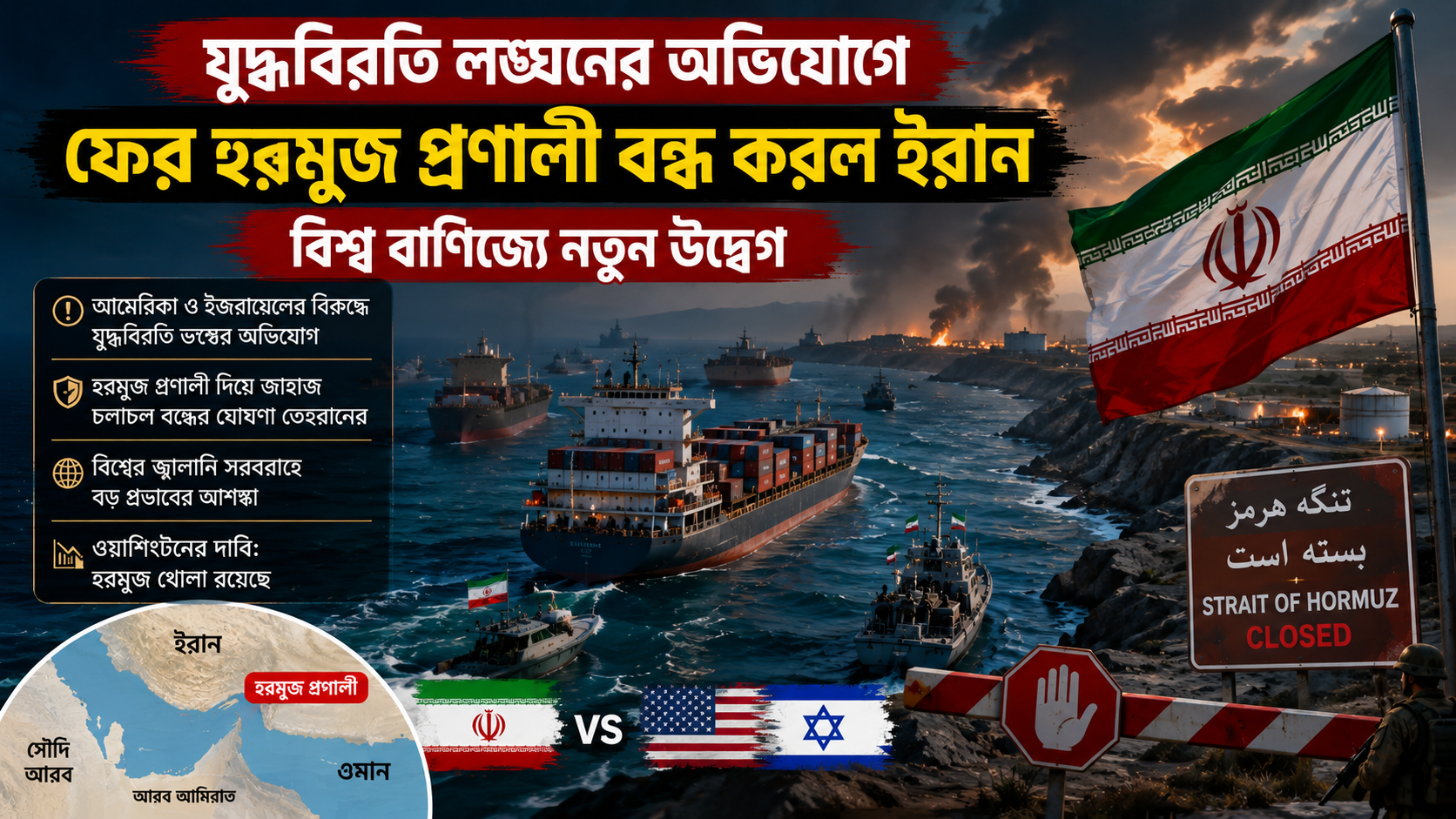 যুদ্ধবিরতি লঙ্ঘনের অভিযোগে ফের হরমুজ প্রণালী বন্ধ করল ইরান, বিশ্ব বাণিজ্যে নতুন উদ্বেগ