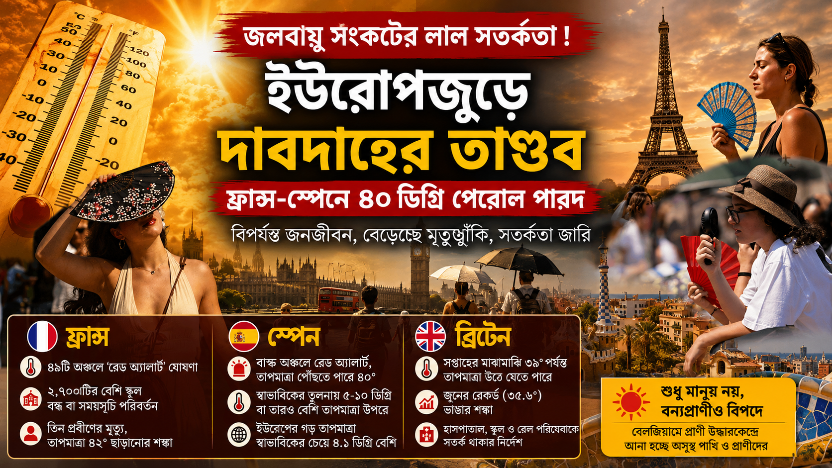 জলবায়ু সংকটের লাল সতর্কতা! ইউরোপজুড়ে দাবদাহের তাণ্ডব, ফ্রান্স-স্পেনে ৪০ ডিগ্রি পেরোল পারদ