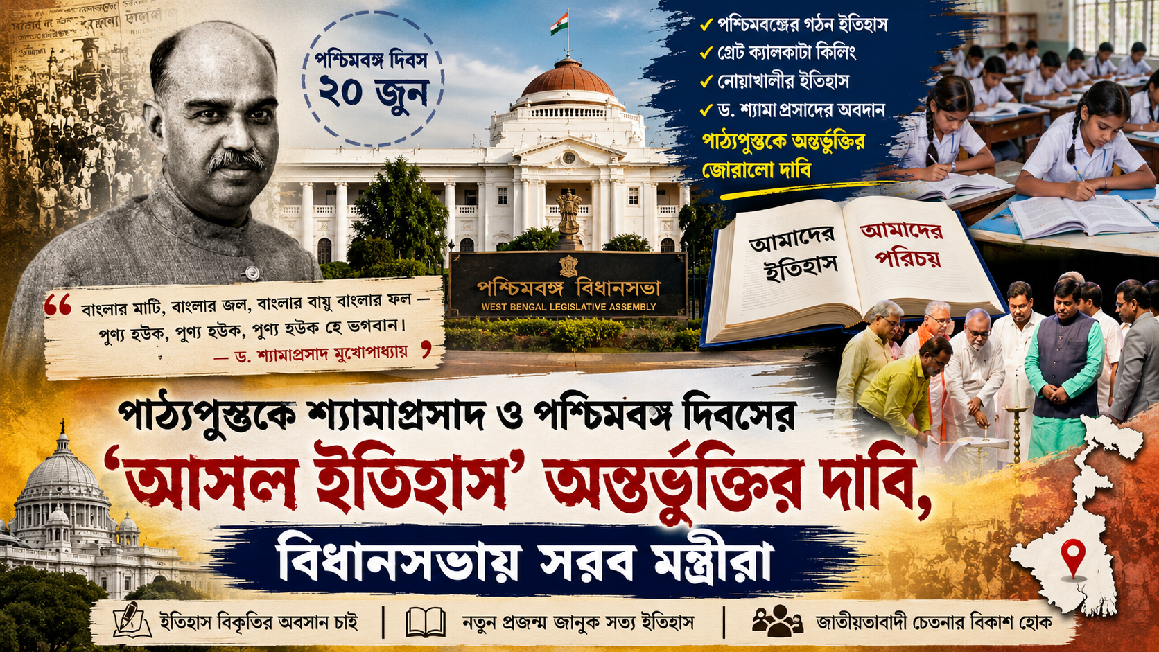 পাঠ্যপুস্তকে শ্যামাপ্রসাদ ও পশ্চিমবঙ্গ দিবসের ইতিহাস অন্তর্ভুক্তির দাবি, বিধানসভায় সরব মন্ত্রীরা