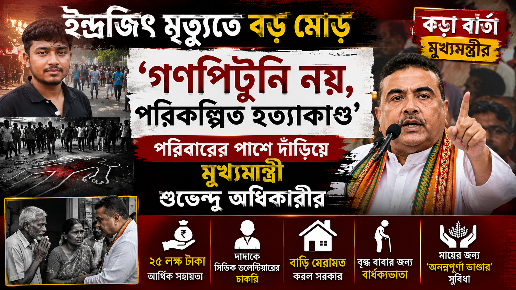 ইন্দ্রজিৎ মৃত্যুতে বড় মোড়, ‘গণপিটুনি নয়, পরিকল্পিত হত্যাকাণ্ড’—পরিবারের পাশে দাঁড়িয়ে কড়া বার্তা মুখ্যমন্ত্রী শুভেন্দু অধিকারীর