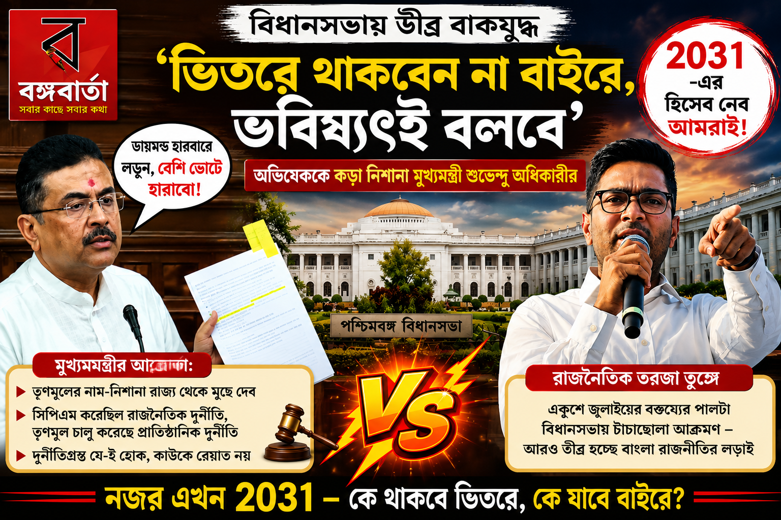 ‘ভিতরে থাকবেন না বাইরে, ভবিষ্যৎই বলবে’— বিধানসভায় অভিষেককে কড়া নিশানা মুখ্যমন্ত্রী শুভেন্দু অধিকারীর