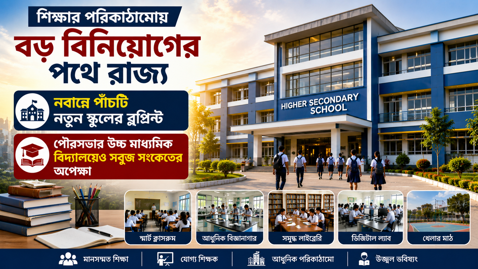 শিক্ষার পরিকাঠামোয় বড় বিনিয়োগের পথে রাজ্য, নবান্নে পাঁচটি নতুন স্কুলের ব্লুপ্রিন্ট; পৌরসভার উচ্চ মাধ্যমিক বিদ্যালয়েও সবুজ সংকেতের অপেক্ষা