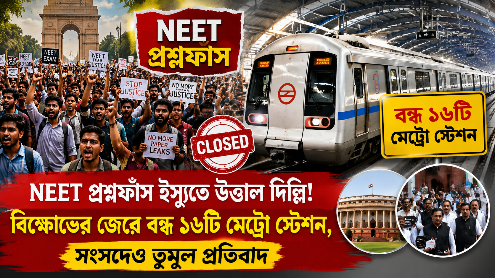 NEET প্রশ্নফাঁস ইস্যুতে উত্তাল দিল্লি! বিক্ষোভের জেরে বন্ধ ১৬টি মেট্রো স্টেশন, সংসদেও তুমুল প্রতিবাদ