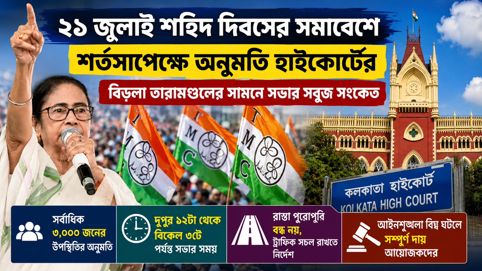 ২১ জুলাই শহিদ দিবসের সমাবেশে শর্তসাপেক্ষে অনুমতি হাইকোর্টের, বিড়লা তারামণ্ডলের সামনে সভার সবুজ সংকেত