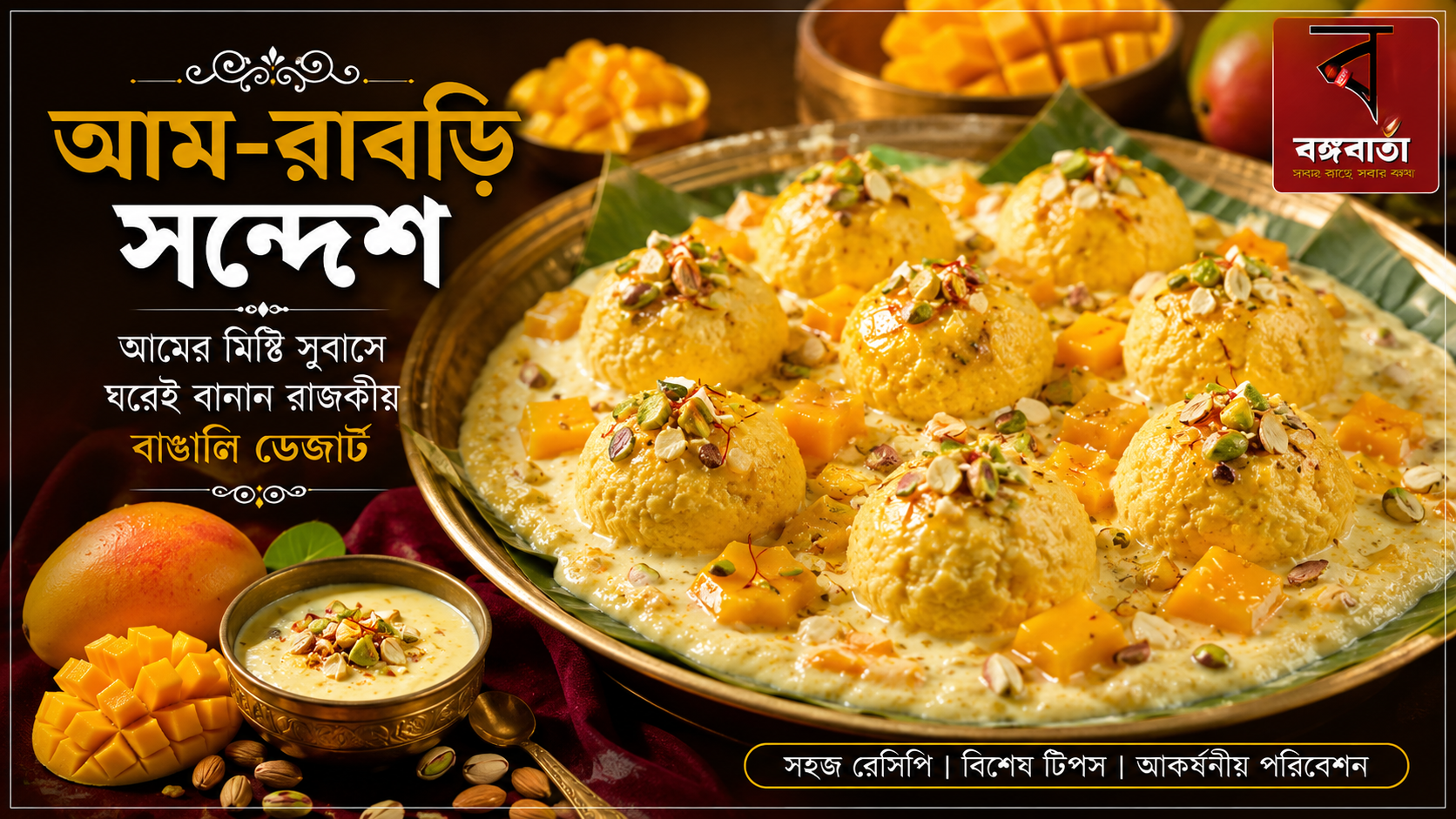 বঙ্গবার্তা রান্নাঘরে আজ- আম-রাবড়ি সন্দেশ: আমের মিষ্টি সুবাসে ঘরেই বানান রাজকীয় বাঙালি ডেজার্ট