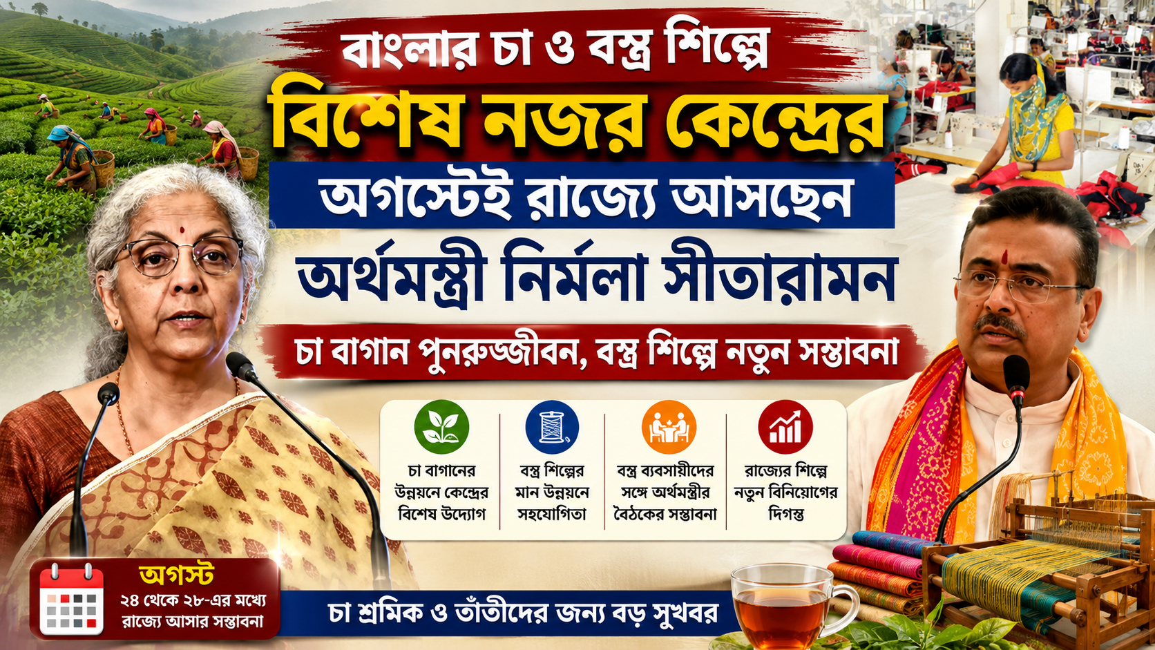 বাংলার চা ও বস্ত্র শিল্পে বিশেষ নজর কেন্দ্রের, অগস্টেই রাজ্যে আসছেন অর্থমন্ত্রী নির্মলা সীতারামন