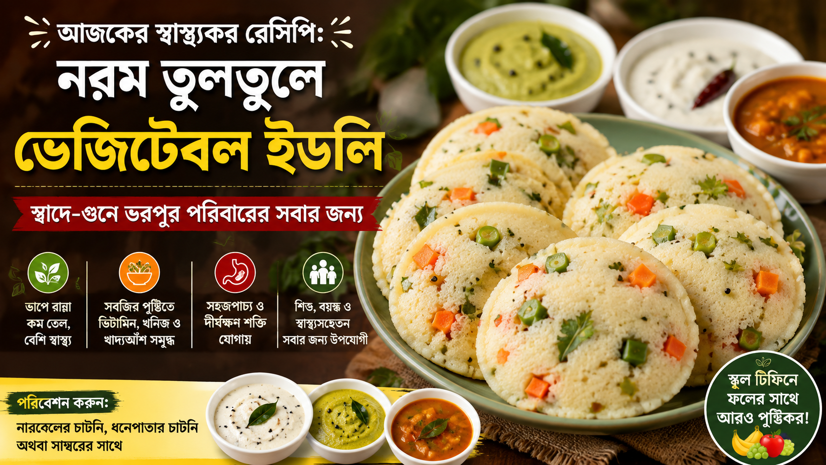 আজকের স্বাস্থ্যকর রেসিপি: নরম তুলতুলে ভেজিটেবল ইডলি, স্বাদে-গুণে ভরপুর পরিবারের সবার জন্য