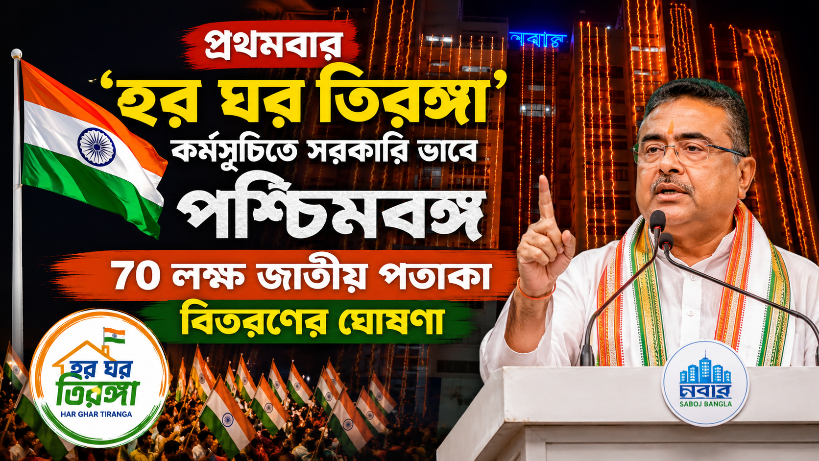 প্রথমবার ‘হর ঘর তিরঙ্গা’ কর্মসূচিতে সরকারি ভাবে পশ্চিমবঙ্গ, ৭০ লক্ষ জাতীয় পতাকা বিতরণের ঘোষণা